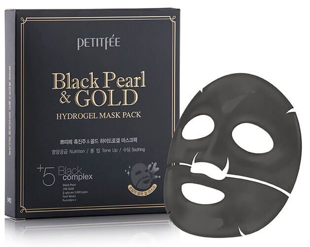 Гидрогелевая маска для лица с черным жемчугом Petitfee Black Pearl & Gold Hydrogel Mask Pack