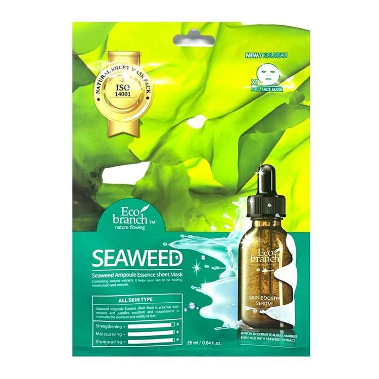 Маска для лица тканевая МОРСКИЕ ВОДОРОСЛИ ампульная Seaweed Ampoule Essence Sheet Mask Eco branch